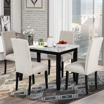 P PURLOVE Marble Dining Table 4 Chairs