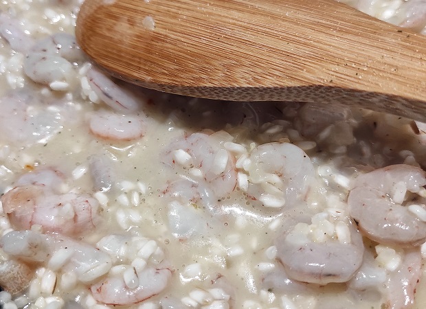 White Risotto With Prawns - Adding All The Ingredients