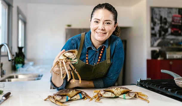 woman with crab